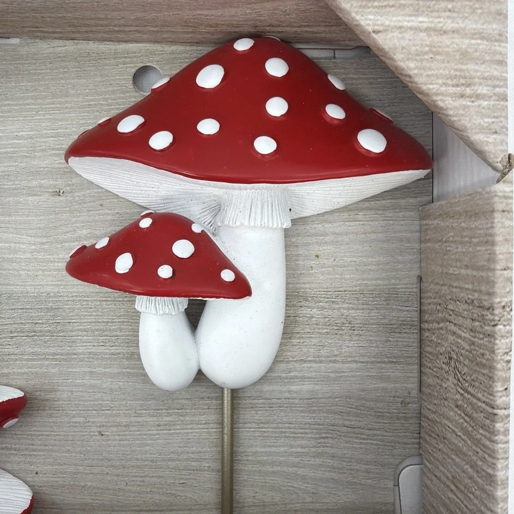 Mushroom Hook Set Red White Polka Dot Resin 3 Piece Cottage Garden Whimsical